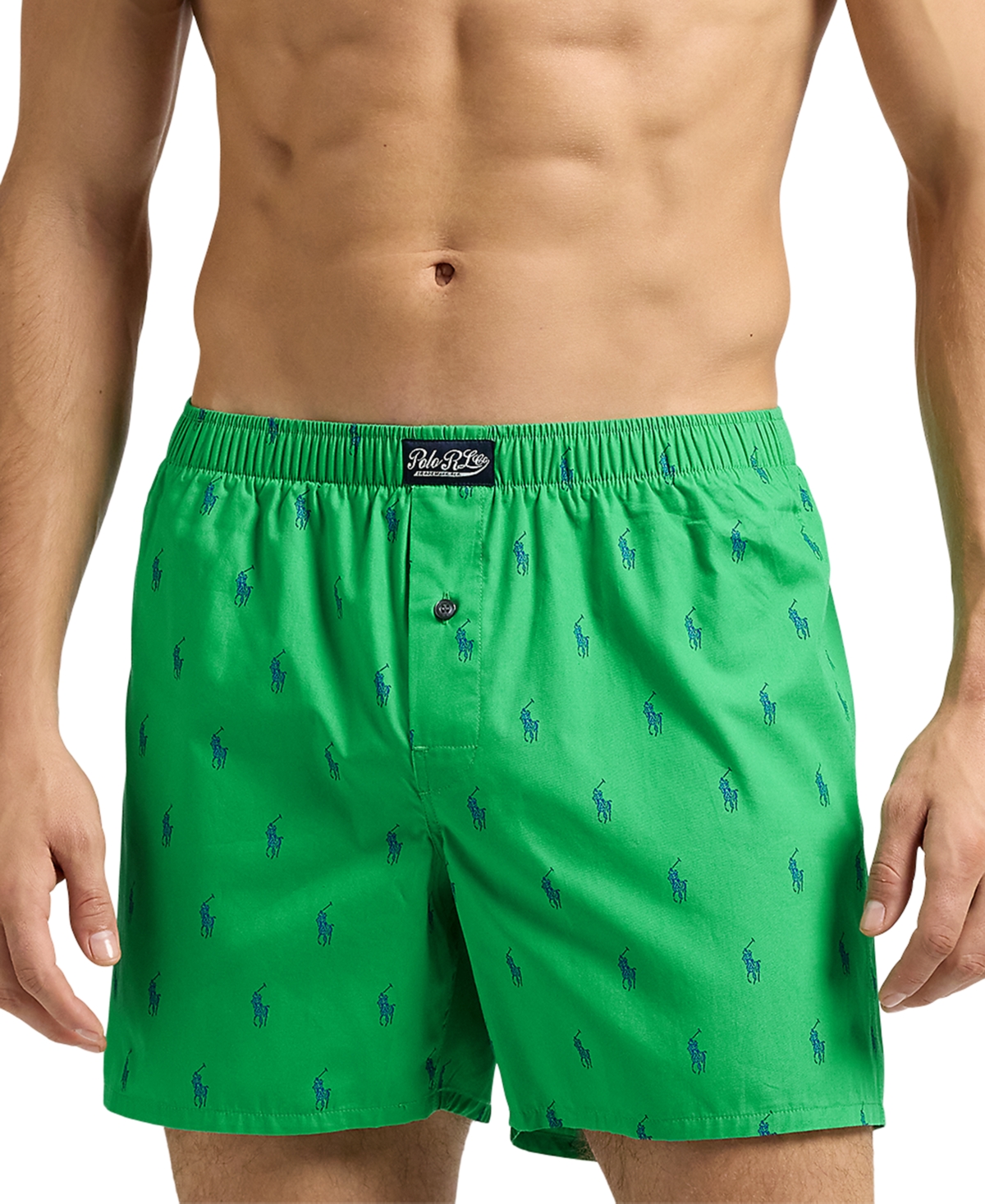 Polo Ralph Lauren Signature Pony Cotton Boxer In Grasshopper Green,rugby Royal Aopp