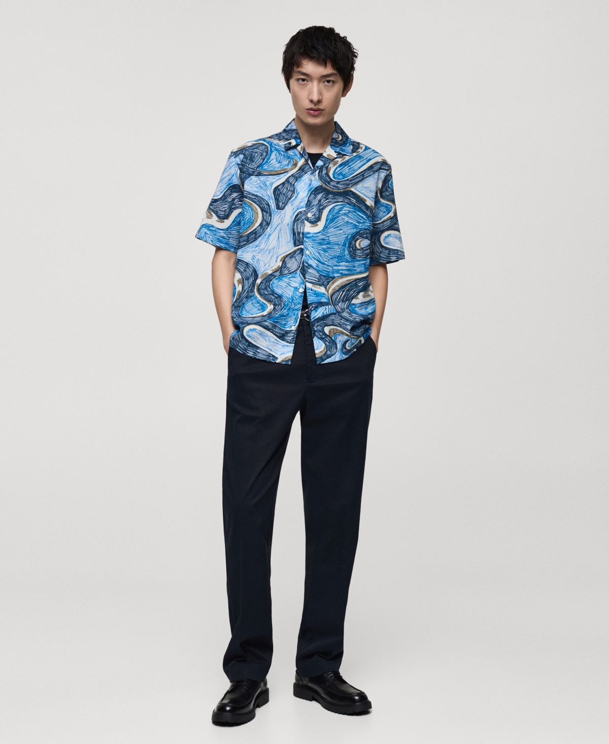 Mango Men's Regular-fit Printed Shirt In Blue