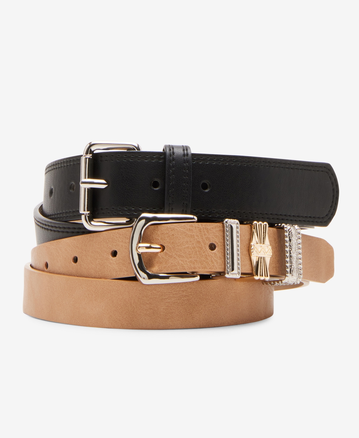 Women's 2-Pc. Faux-Leather Belt Set - Tan, black