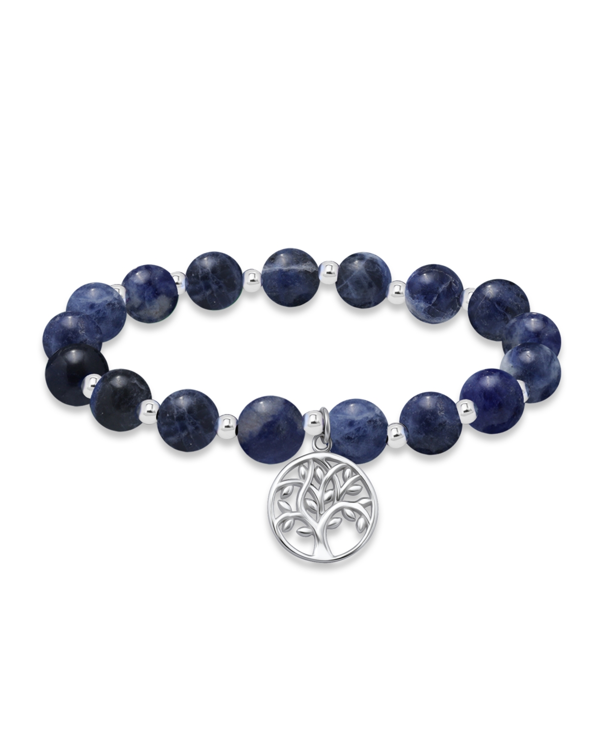 MACY'S MACY'S SILVER-PLATED BEADED TREE OF LIFE CHARM STRETCH BRACELET 
