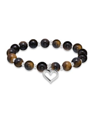 Silver-Plated Beaded Heart Charm Stretch Bracelet