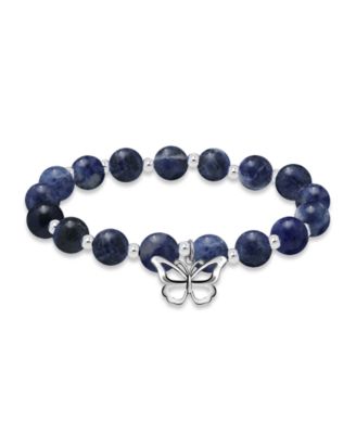Silver-Plated Beaded Butterfly Charm Stretch Bracelet