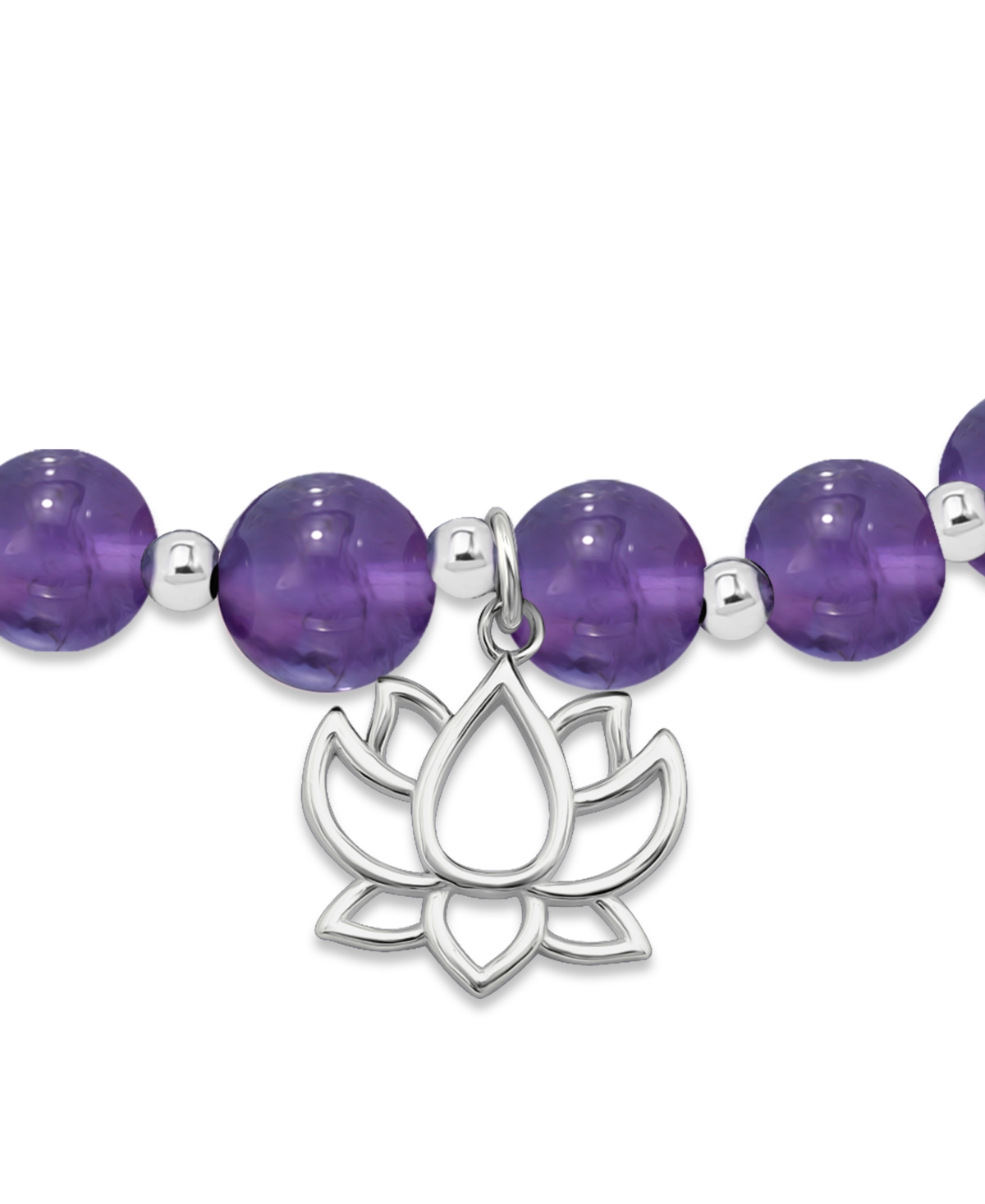 Macy's Silver Plated Beaded Lotus Charm Stretch Bracelet In Amethyst,silver