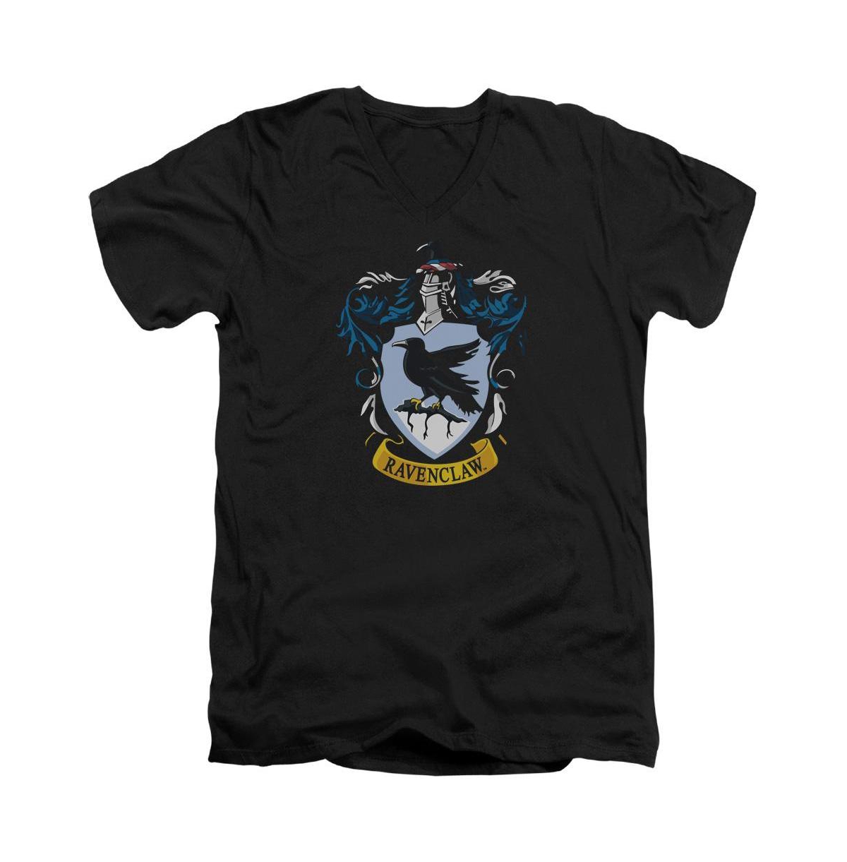 Mens Ravenclaw Crest Short Sleeve Adult V Neck Premium Cotton Tee / T-Shirt - Black