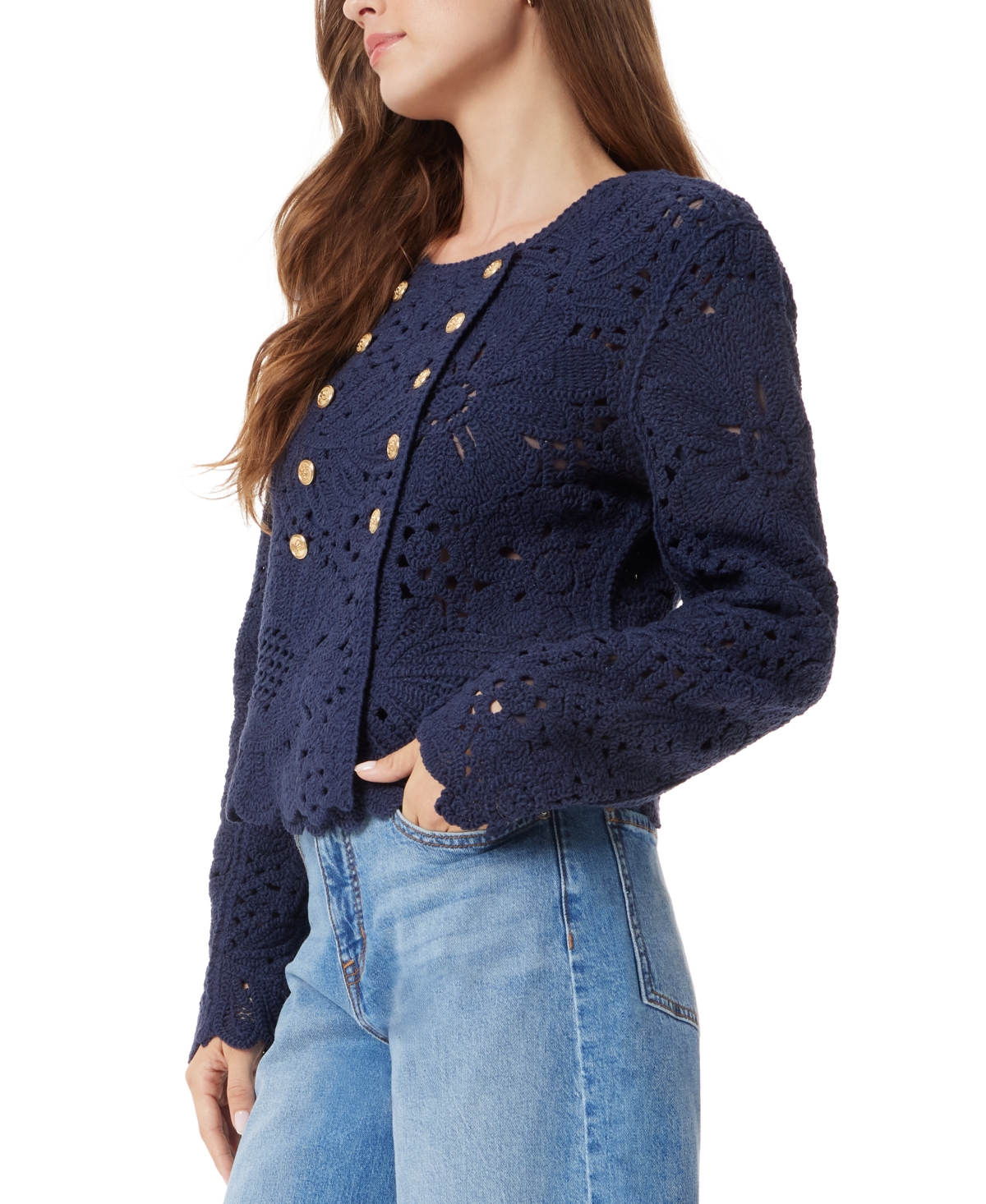 Shop Sam Edelman Women's Fiona Knit Double Breasted Blazer In Navy