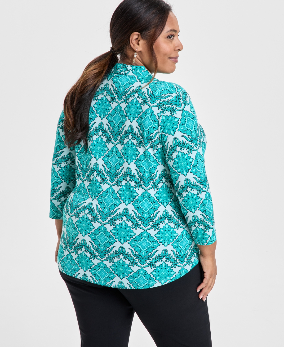Jm Collection Plus Size Printed 3/4-sleeve Top, Exclusively At Macy's In Tear Drop