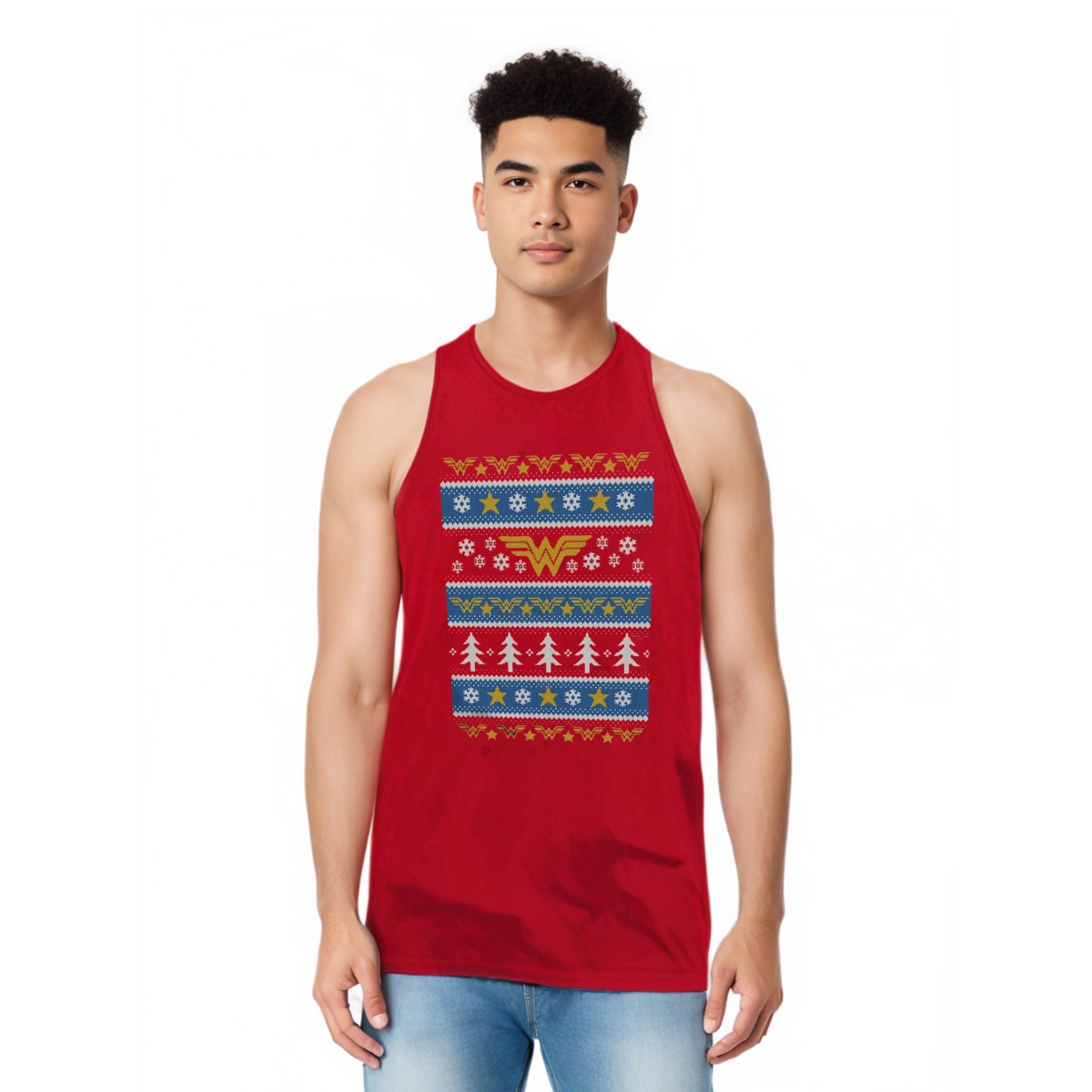 Men's Dc Comics Wonder Woman Wonder Woman Christmas Sweater Adult Tank Top - Red
