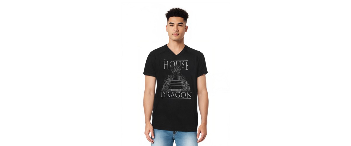 Men's Sword Throne Short Sleeve Adult V Neck Premium Cotton Tee / T-Shirt - Black