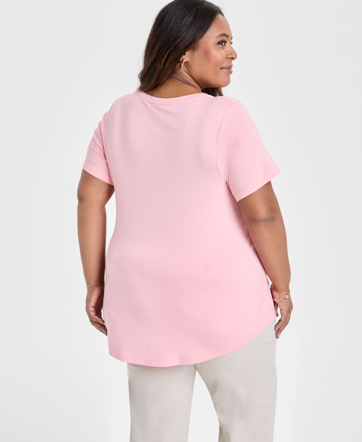 Женский топ JM Collection Plus Size V-Neck Short-Sleeve, цвет: Розовый — фото 2