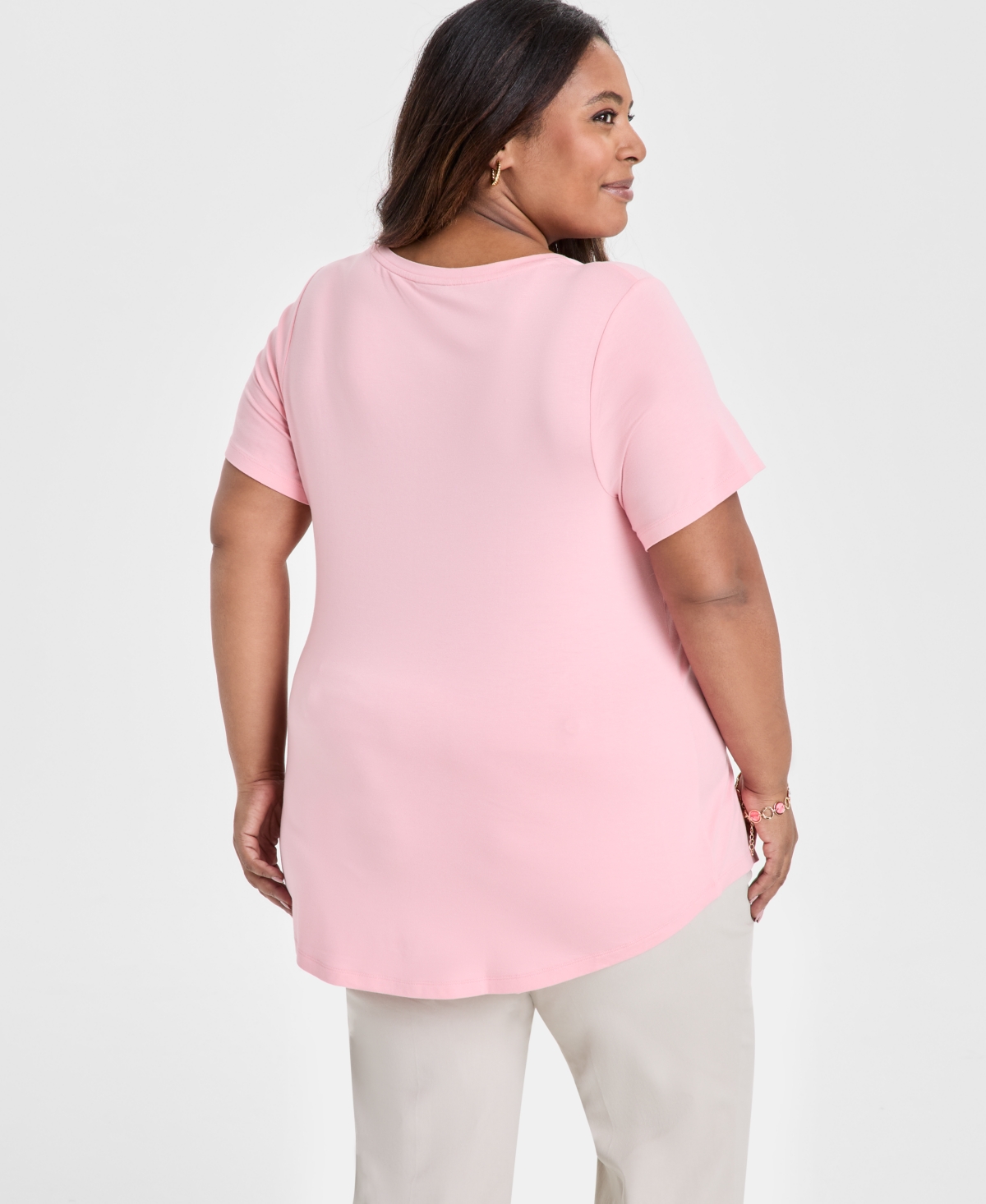 JM COLLECTION PLUS SIZE V-NECK SHORT-SLEEVE TOP, EXCLUSIVELY AT MACY'S 