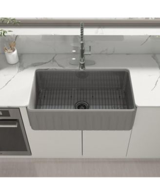 33inch L x 18inch W Single Bowl Fireclay Farmhouse Kitchen Sink with Sink Grid