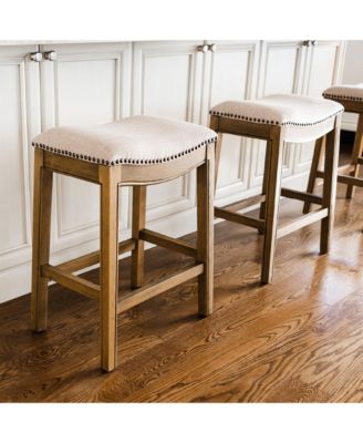 Adrien Backless Saddle Kitchen Stool, Natural Wood Finish, Set of 3