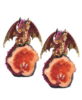 FC Design "2-PC Set" 8"H Red Volcano Dragon Guarding Faux Crystal Cave ...