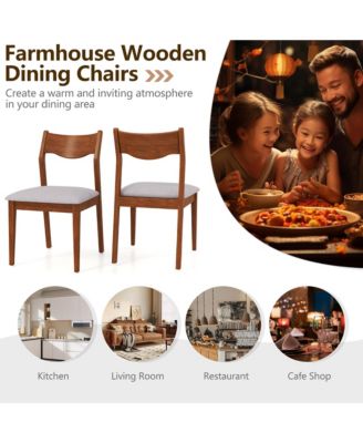 Wooden Dining Chair Set of 2 w/ Rubber Wood Frame Wide Padded Seat