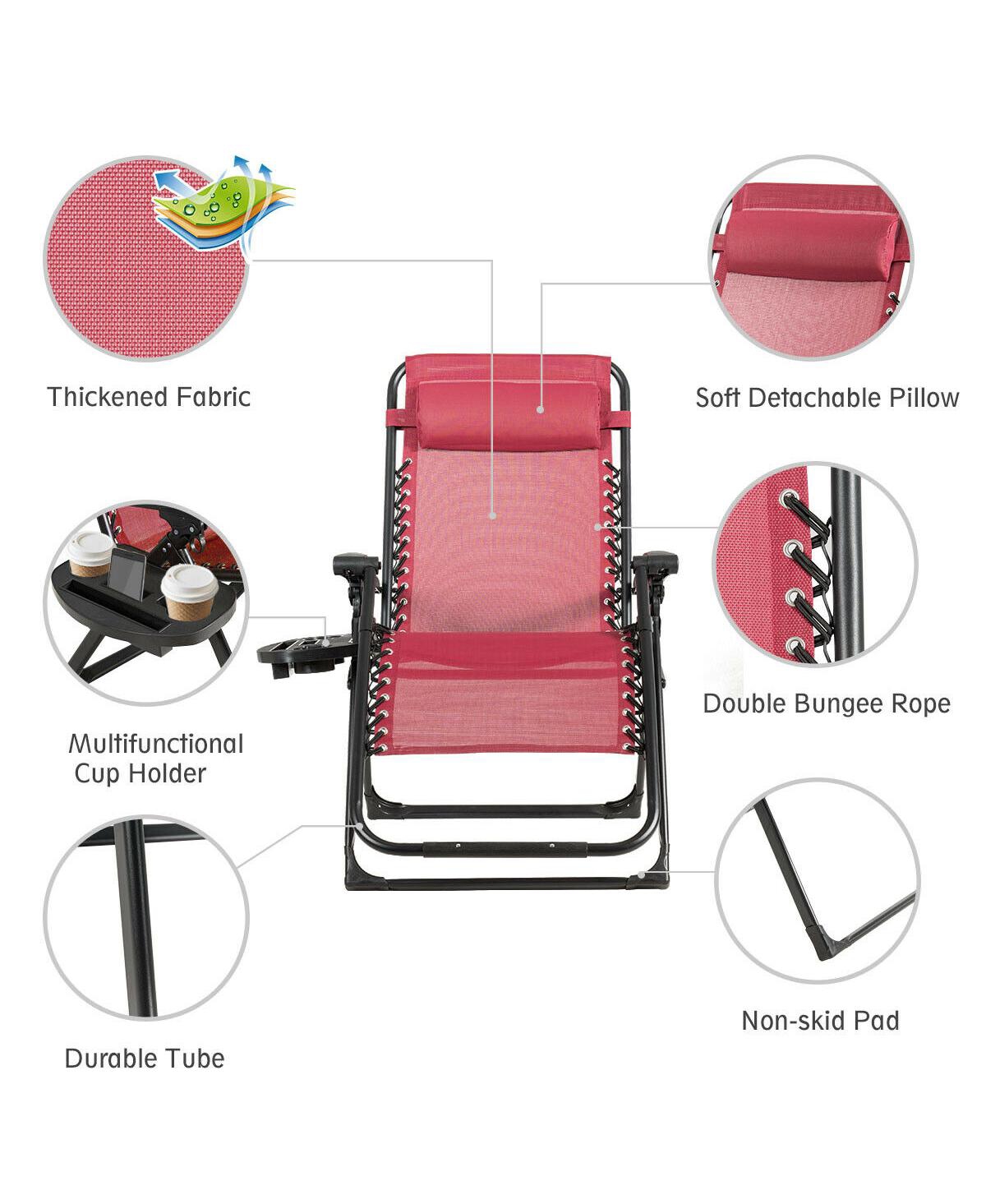 Gymax Folding Zero Gravity Lounge Chair Recliner w/ Cup Holder Tray Pillow