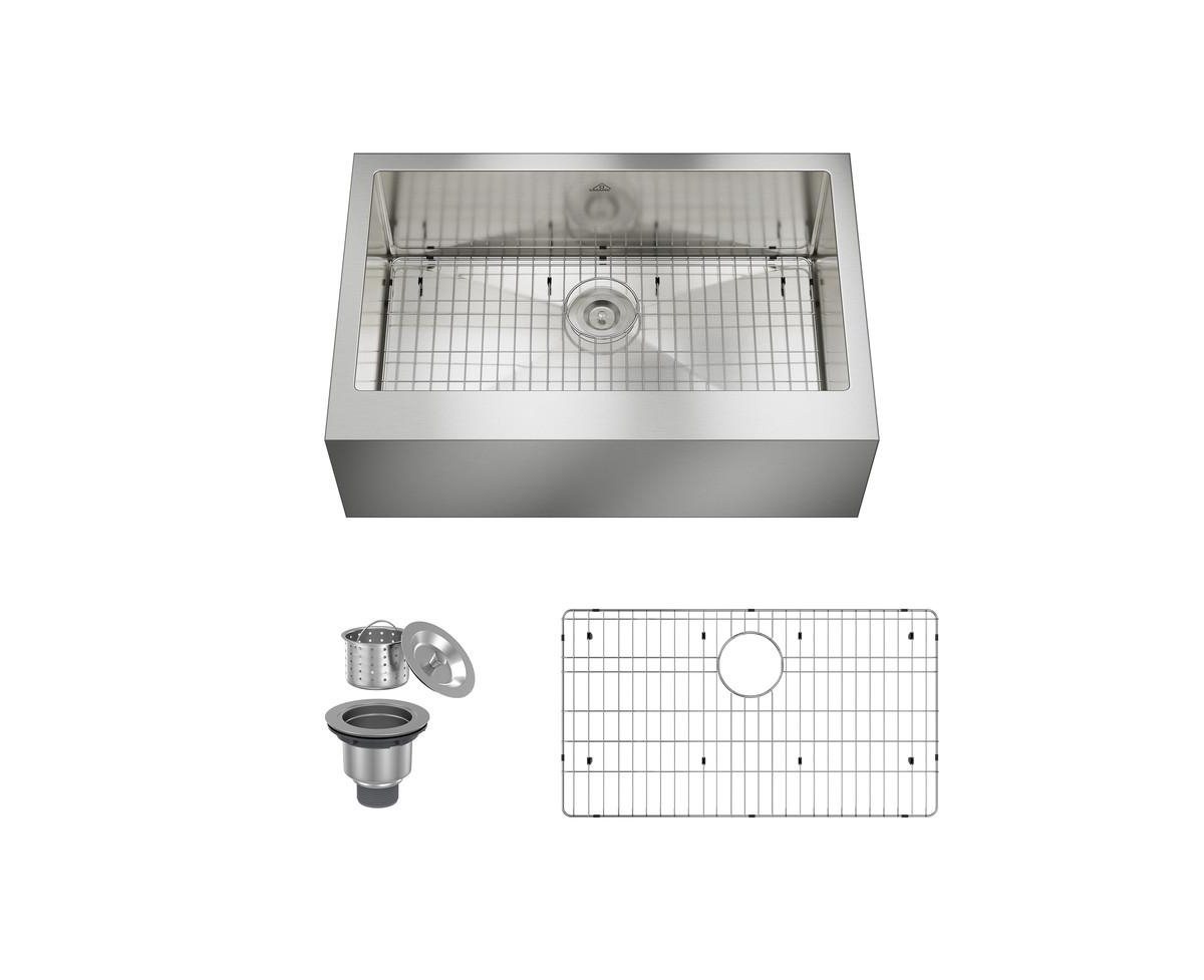 33inch L x 22inch W Kitchen Sink with Accessories - Brushed nickel