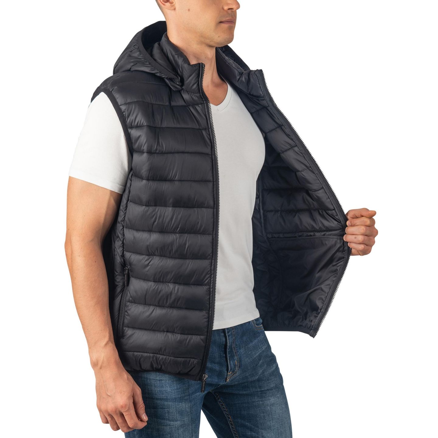 Мужская куртка Alpine Swiss Gage Hooded Puffer Vest Down Alternative Packable Vest, цвет: Чёрный — фото 5