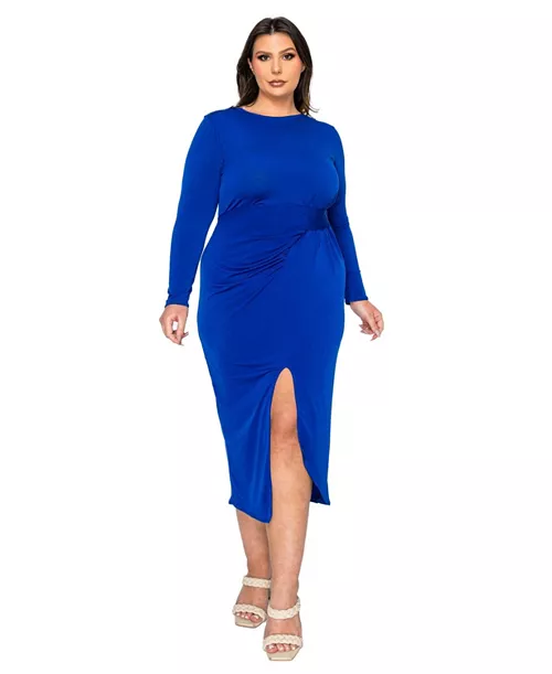 plus size estelle ruched bodycon midi dress