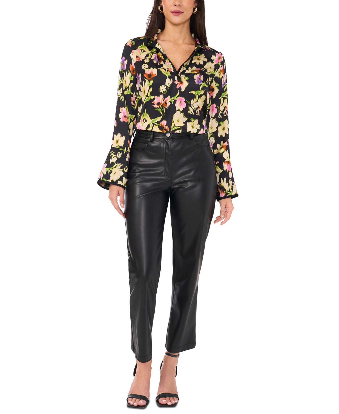 Женская блузка Vince Camuto Floral-Print, цвет: Насыщенный чёрный — фото 2