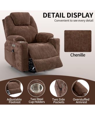 Power Lift Recliner Chair, Heavy Duty, 350 LBS Capacity, Dual Motor, Massage & Heating, USB & Type-C Ports