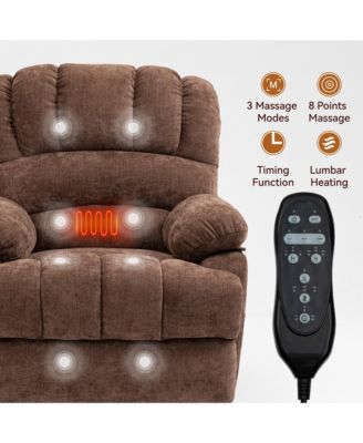23" Seat Width and High Back Large Size Chenille Power Lift Recliner Chair with 8-Point Vibration Massage and Lumbar Heating