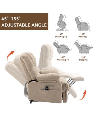 23" Seat Width and High Back Large Size Chenille Power Lift Recliner Chair with 8-Point Vibration Massage and Lumbar Heating