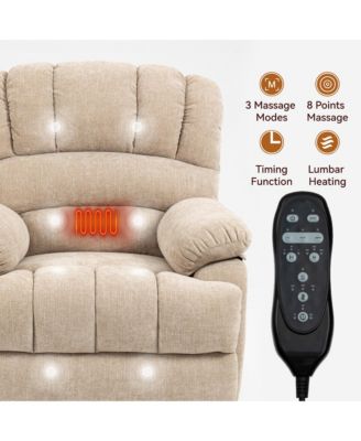 23" Seat Width and High Back Large Size Chenille Power Lift Recliner Chair with 8-Point Vibration Massage and Lumbar Heating
