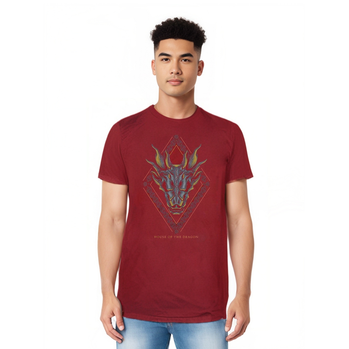 Mens Dragon Head Short Sleeve Adult Tee / T-Shirt - Red