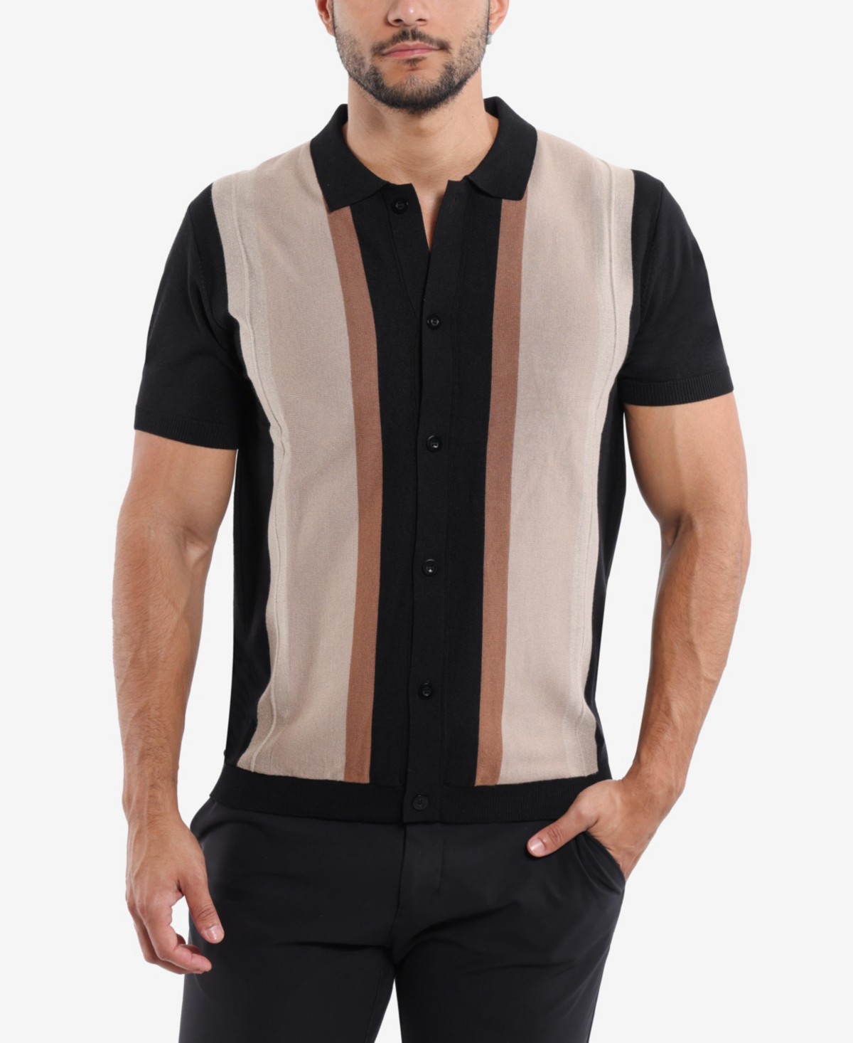 Мужские свитеры SPRING + MERCER Men's SPRING + MERCER Stripe Short Sleeve Sweater Polo — фото 1