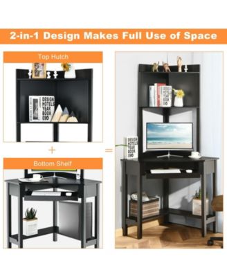 Corner Computer Desk with Hutch and Storage Shelves