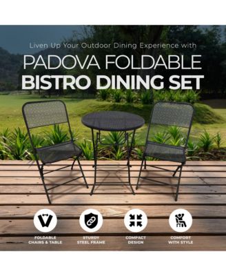 Padova Foldable 3 Piece Steel Bistro Dining Set, Black