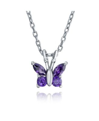 Purple Cubic Zirconia Garden Insect Cz Butterfly Pendant Necklace .925 Sterling Silver
