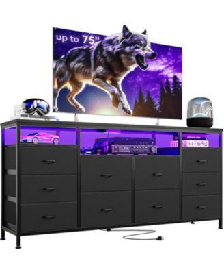 63.3 Inch Black Dresser for Bedroom, 10 Drawer Dresser TV Stand
