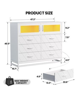 Dresser for Bedroom with LED Lights and Charging Station
