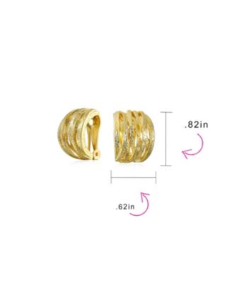 Fashion Open Criss Cross Basket Weave Wide Half Hoop Clip On Earrings For Non Pierced Ears Matte Gold Plated