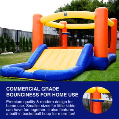 HeroKiddo Orange Small Bounce House Water Slide with Pool for Little Kids and Toddlers (with Blower), Jump and Slide, Basketball Hoop, Backyard Water Park, Outdoor Indoor, Wet Dry Use, Bouncy House