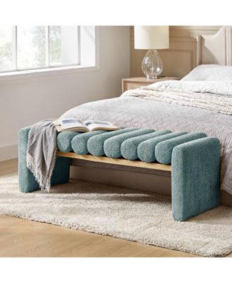 Modern Bench with Solid Wood and Removable Round Bolster Cushions