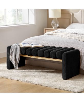 Modern Bench with Solid Wood and Removable Round Bolster Cushions