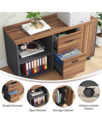 70.8" Large Executive Office Desk and 47" Lateral File Cabinet Combo, L-Shaped Computer Desk 2 Piece Business Furniture with Drawers and Shelves, Home Office Workstation