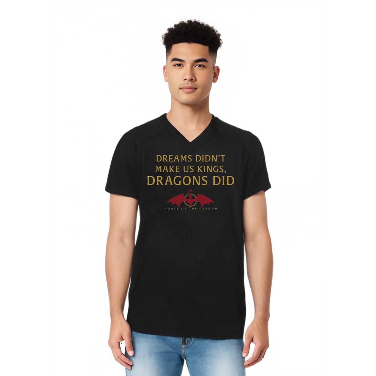 Men's Not Dreams Short Sleeve Adult V Neck Premium Cotton Tee / T-Shirt - Black