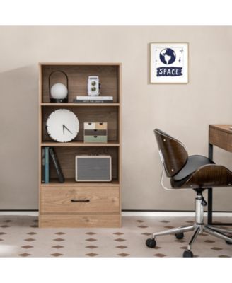 4-Tier Storage Bookcase with Open Shelves Drawer and Anti-toppling Device