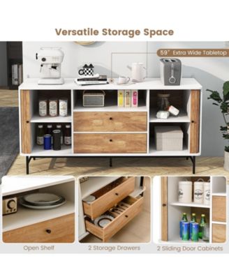 Mid Century Modern Buffet Sideboard with Sliding Tambour Doors and 2 Storage Drawers