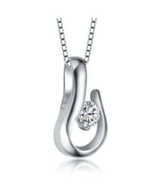 Sterling Silver Clear Cubic Zirconia With a Hook Pendant Necklace