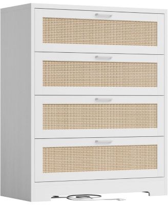 4 Drawer Dresser for Bedroom, Rattan Chest of Dressers
