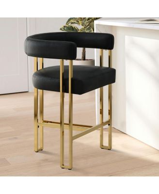 Faux Leather Counter Stool with Curved Armrests and Stylish Seat for Kitchen Island or Bar (1PK)-Maison Boucle