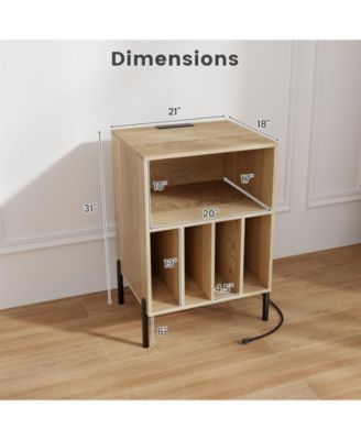 Record Player Stand with Record Storage Shelf and Charging Station