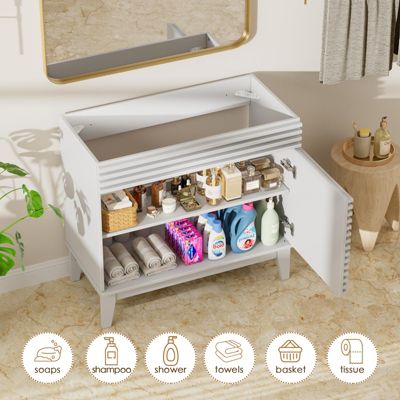 Particleboard Bathroom Cabinet Vanity with Storage and Wood Grain Laminate (Sink Basin Not Included)