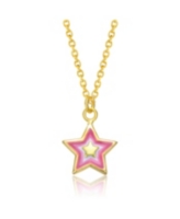 GiGiGirl 14k Gold Plated Red & White Lucky Star Pendant Charm Necklace - Pink