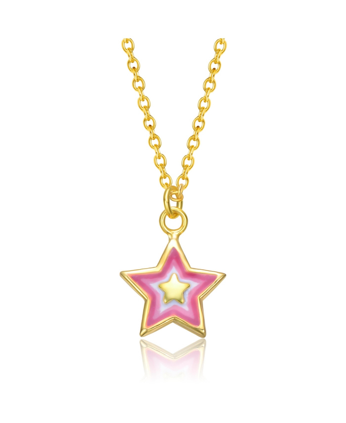 14k Gold Plated Red & White Lucky Star Pendant Charm Necklace - Pink