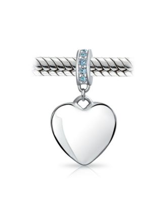 Crystal Accent Bale Heart Shape Dangle Bead Charm Sterling Silver